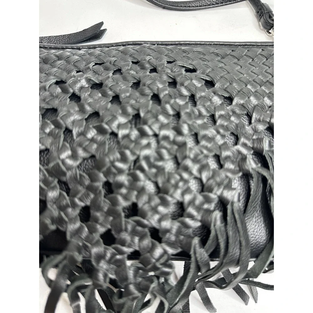 The Sak Filmore Purse Fringe Woven Black Leather Crossbody Clutch - Picture 8 of 16